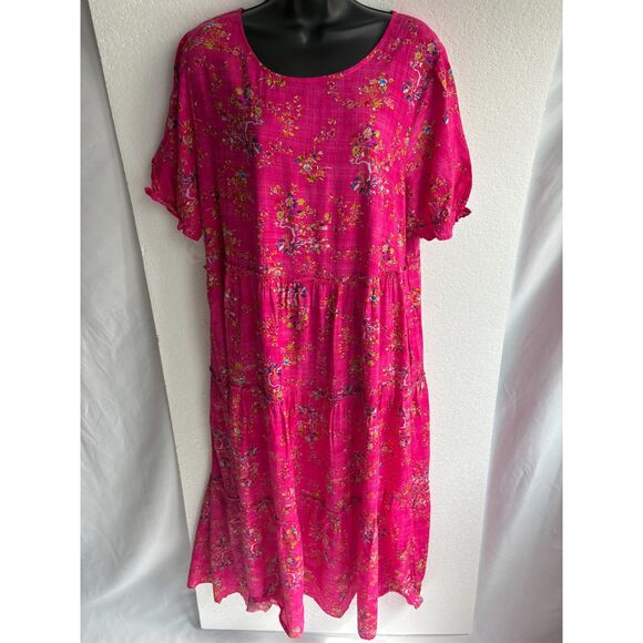 NEW Magenta Pink Maxi Floral Dress Size XL Tiered Grannycore Prairie Feminine - Picture 1 of 10